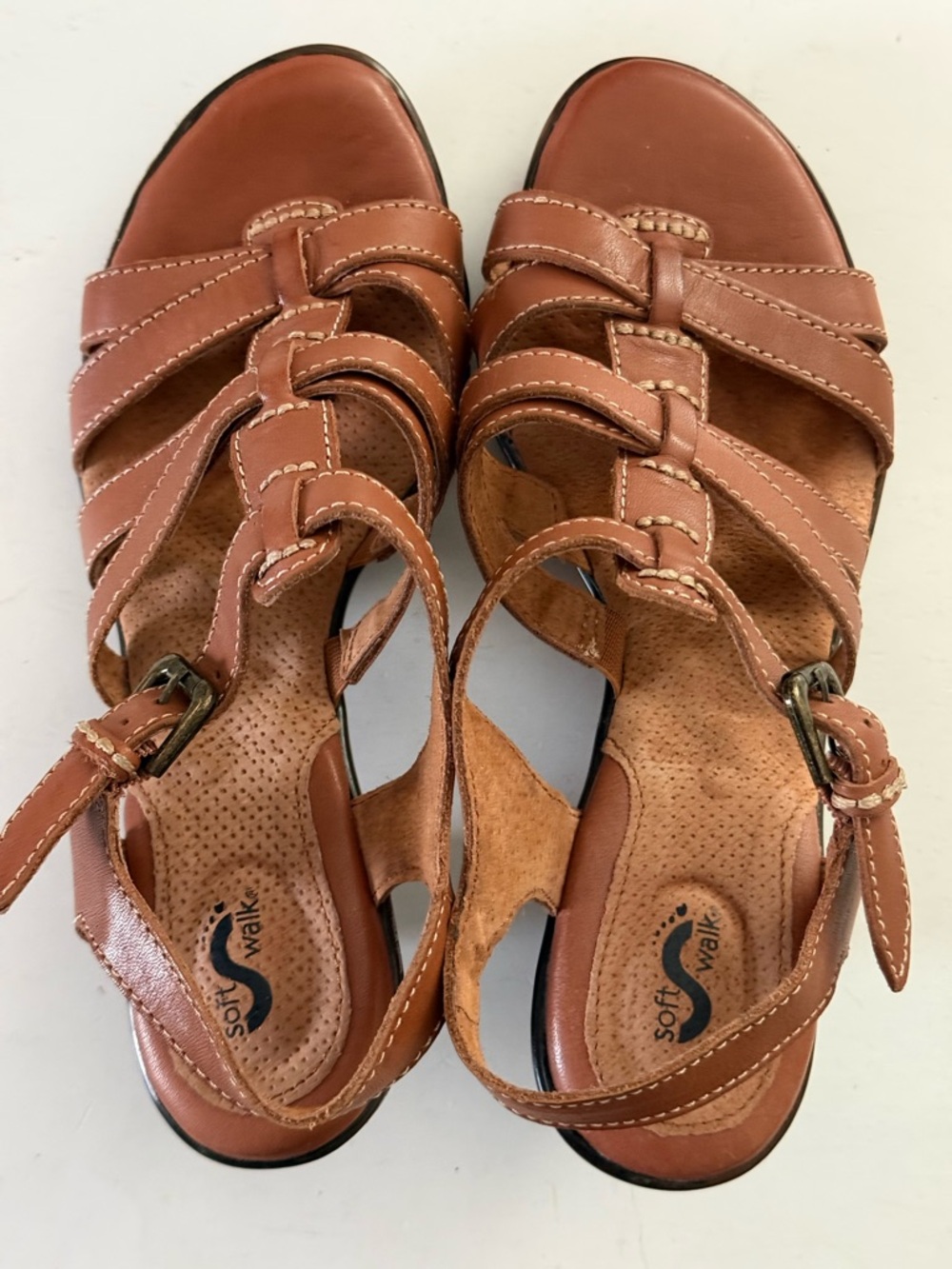 SOFTWALK TAN HEELED SANDALS